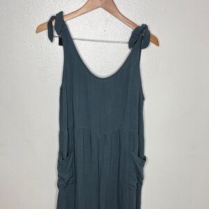 Final Touch Blue Grey Tie Shoulder Jumpsuit Women Size L Made in USA